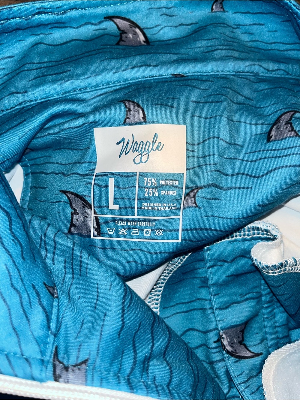 Waggle Mens Large Teal Shark 1/4 Zip Pullover Golf Performance Euc - Picture 3 of 4